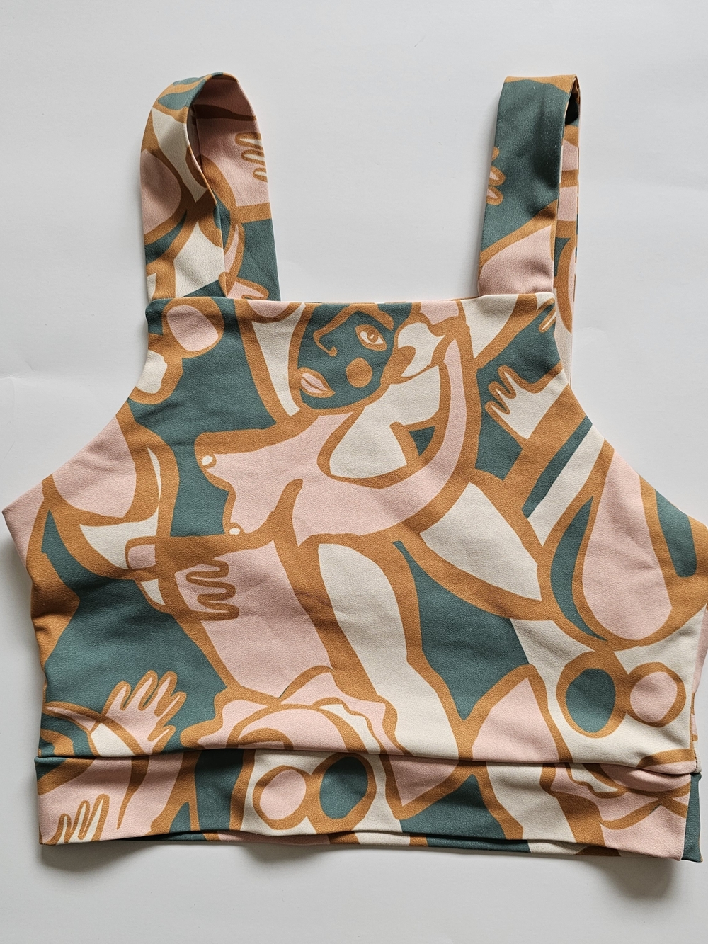 Dazey LA Abstract Print Crop Tank in Teal, Blush & Camel Sz. Small